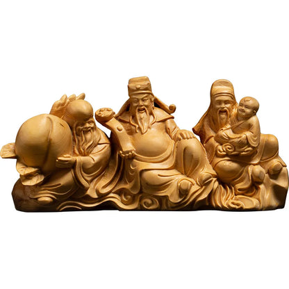 13/17CM Fu Lu Shou Boxwood Decoration Statue Crafts Feng Shui Elder  Birthday Gift Three Gods Sculpture Home Decor