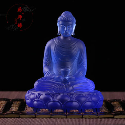 13.5cm Coloured glaze Three Treasures Buddha Three Buddhas Amitabha Shakyamuni Buddha Medicine Buddha Temple worship ornaments