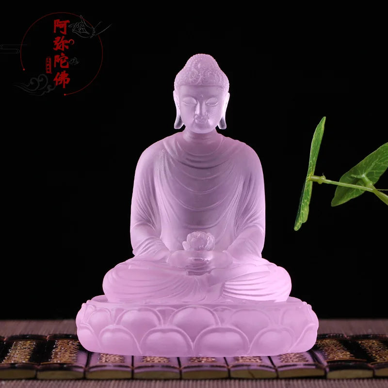 13.5cm Coloured glaze Three Treasures Buddha Three Buddhas Amitabha Shakyamuni Buddha Medicine Buddha Temple worship ornaments