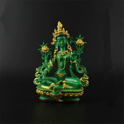 13.5cm Resin Colored Painted Talisman Efficacious Family Protection Nepal/Tibetan/Indian Green Tara Bodhisattva Buddha Statue
