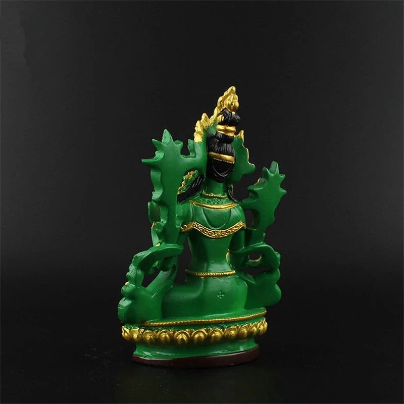 13.5cm Resin Colored Painted Talisman Efficacious Family Protection Nepal/Tibetan/Indian Green Tara Bodhisattva Buddha Statue