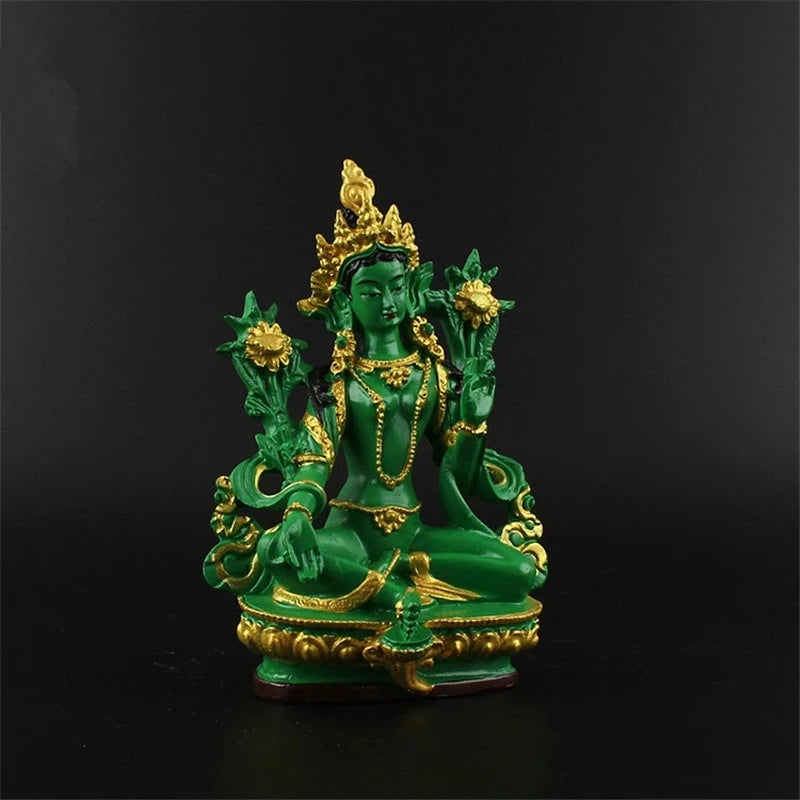 13.5cm Resin Colored Painted Talisman Efficacious Family Protection Nepal/Tibetan/Indian Green Tara Bodhisattva Buddha Statue