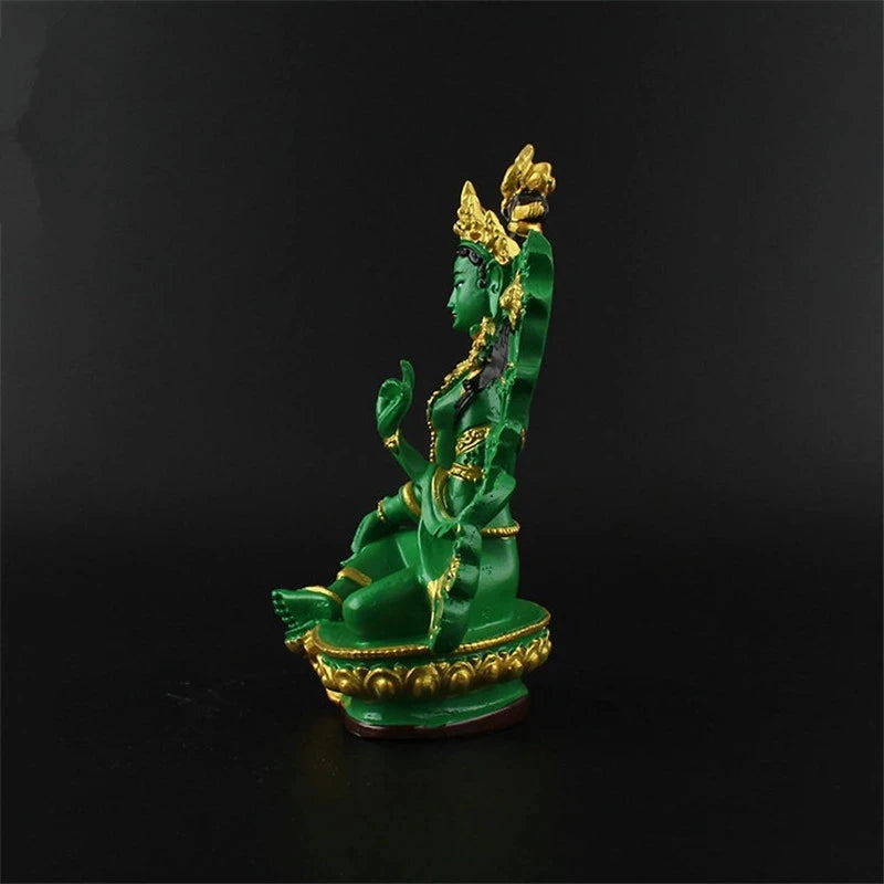 13.5cm Resin Colored Painted Talisman Efficacious Family Protection Nepal/Tibetan/Indian Green Tara Bodhisattva Buddha Statue