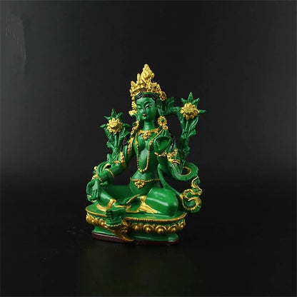 13.5cm Resin Colored Painted Talisman Efficacious Family Protection Nepal/Tibetan/Indian Green Tara Bodhisattva Buddha Statue