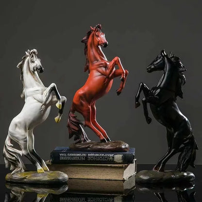 13.7 inches Horse Statue Figurines - Resin Standing Fighting Horse Sculpture Home Office Decoration Tabletop Decor Ornaments