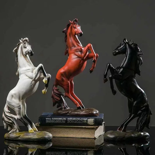 13.7 inches Horse Statue Figurines - Resin Standing Fighting Horse Sculpture Home Office Decoration Tabletop Decor Ornaments
