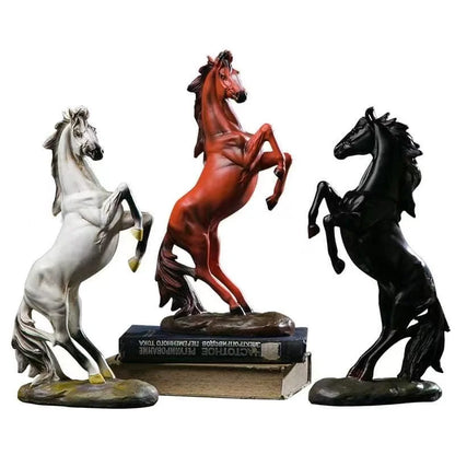 13.7 inches Horse Statue Figurines - Resin Standing Fighting Horse Sculpture Home Office Decoration Tabletop Decor Ornaments