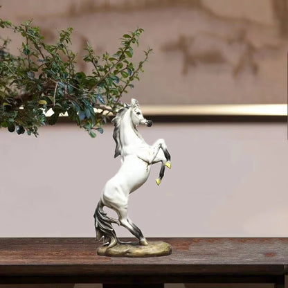 13.7 inches Horse Statue Figurines - Resin Standing Fighting Horse Sculpture Home Office Decoration Tabletop Decor Ornaments