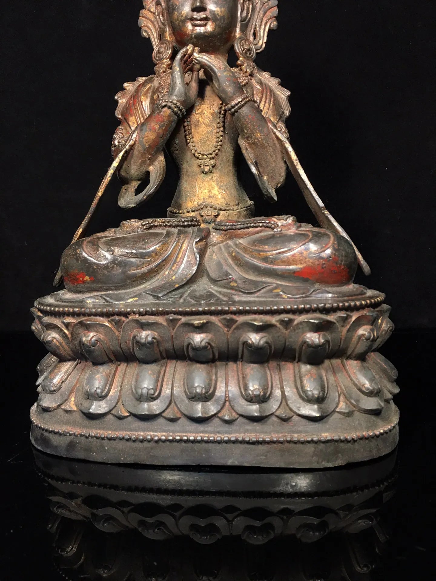 13"Tibet Temple Collection Old Bronze Cinnabar Mud gold Northern Wei Buddha Void Bodhisattva Worship Hall Town house