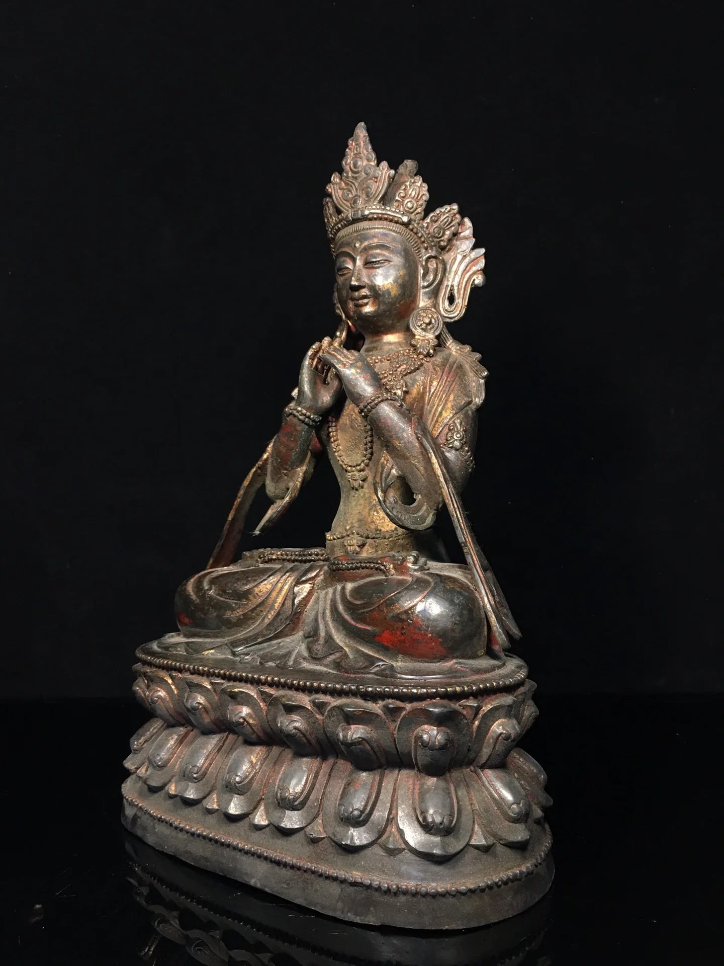13"Tibet Temple Collection Old Bronze Cinnabar Mud gold Northern Wei Buddha Void Bodhisattva Worship Hall Town house