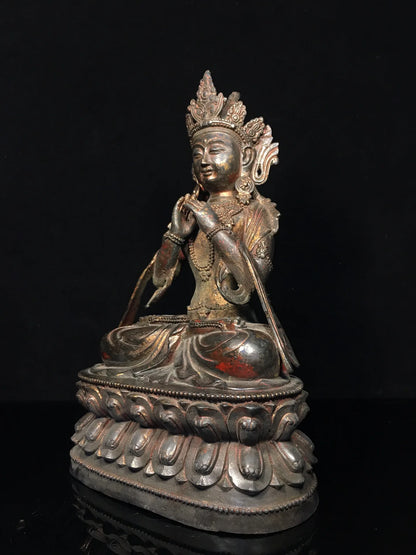 13"Tibet Temple Collection Old Bronze Cinnabar Mud gold Northern Wei Buddha Void Bodhisattva Worship Hall Town house