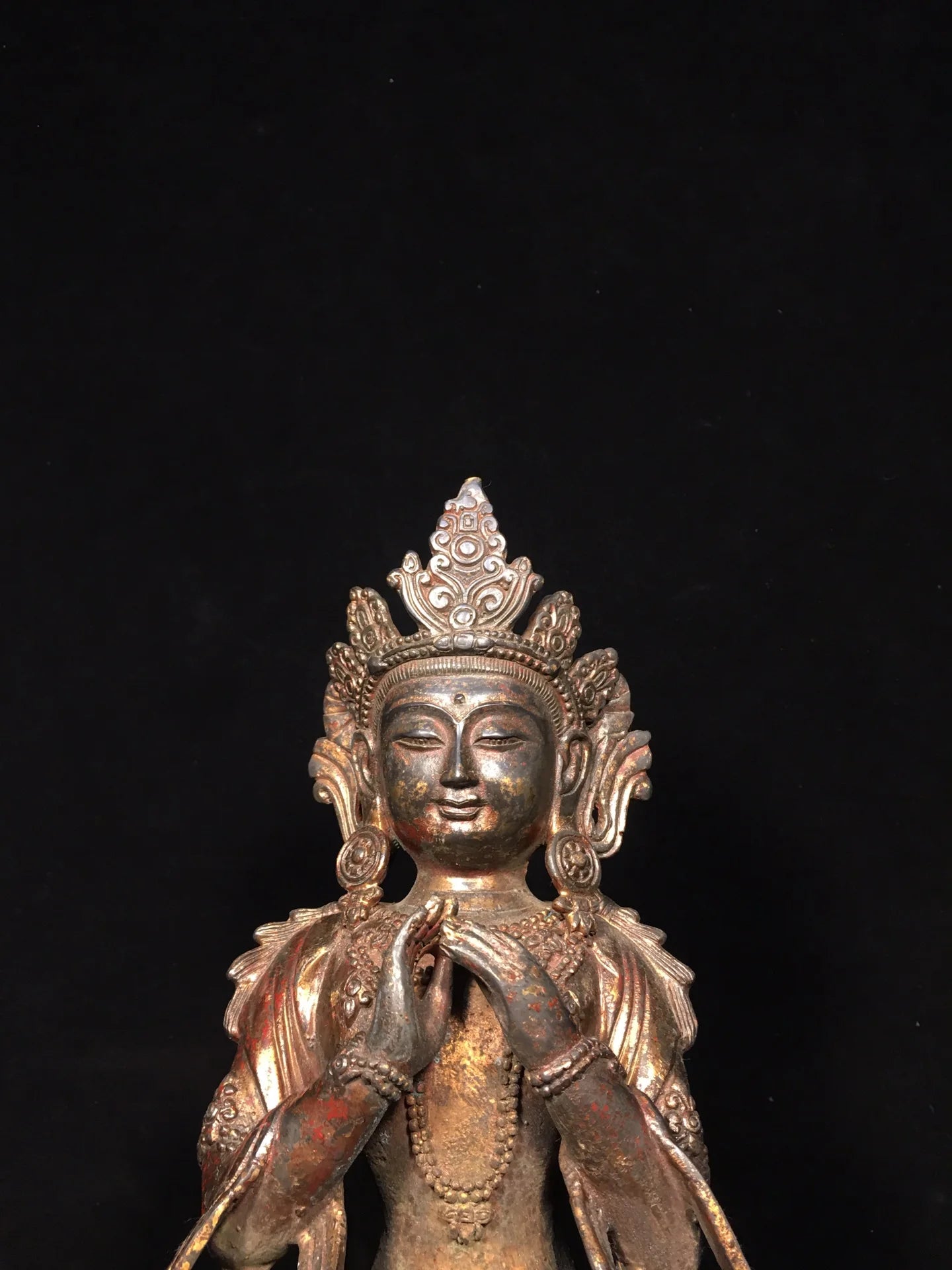 13"Tibet Temple Collection Old Bronze Cinnabar Mud gold Northern Wei Buddha Void Bodhisattva Worship Hall Town house