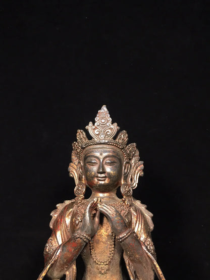 13"Tibet Temple Collection Old Bronze Cinnabar Mud gold Northern Wei Buddha Void Bodhisattva Worship Hall Town house