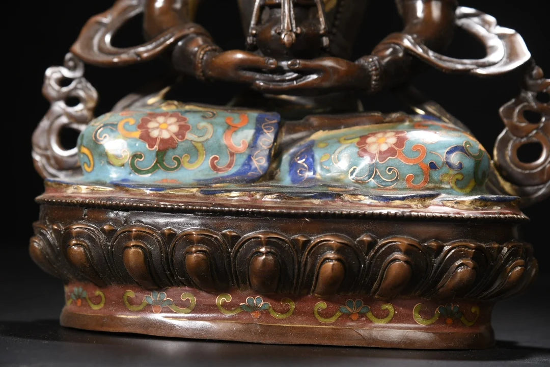 13"Tibet Temple Collection Old Bronze Cloisonne Enamel Amitabha Buddha Amitayus Longevity Buddha Worship Hall Town house