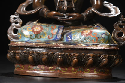 13"Tibet Temple Collection Old Bronze Cloisonne Enamel Amitabha Buddha Amitayus Longevity Buddha Worship Hall Town house
