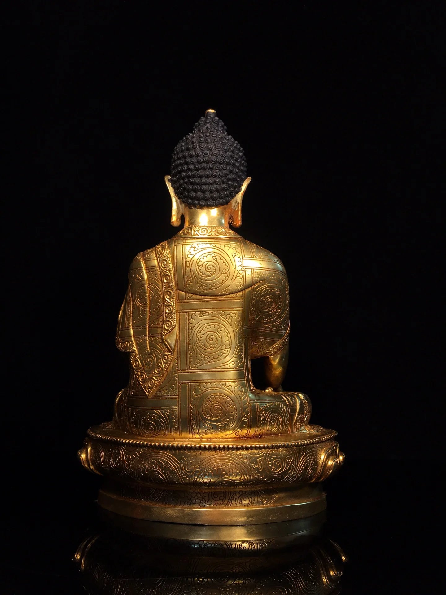 13"Tibet Temple Collection Old Bronze Gilded Face Painting Shakyamuni Sitting Buddha Lotus Platform Worship Hall Town house