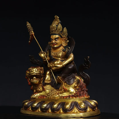 13"Tibet Temple Collection Old Bronze Gilded Facial Painted Vaisravana Pisamen sky Sitting Buddha Worship Hall Town house