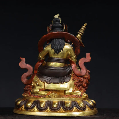13"Tibet Temple Collection Old Bronze Gilded Facial Painted Vaisravana Pisamen sky Sitting Buddha Worship Hall Town house