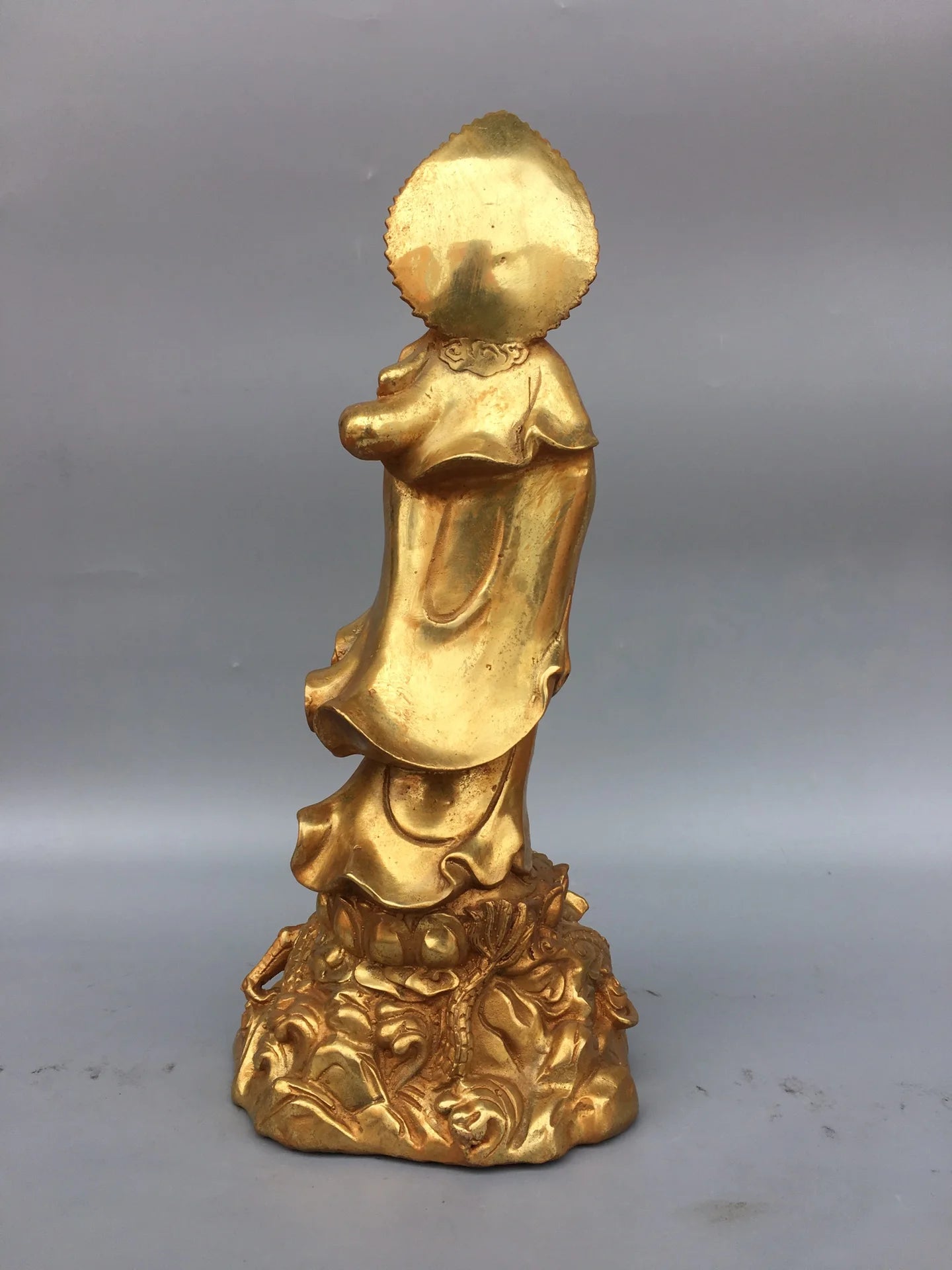 13"Tibet Temple Collection Old Bronze Gilding Guanyin Bodhisattva Buddha Lotus Stage Sitting Buddha Worship Hall Town house