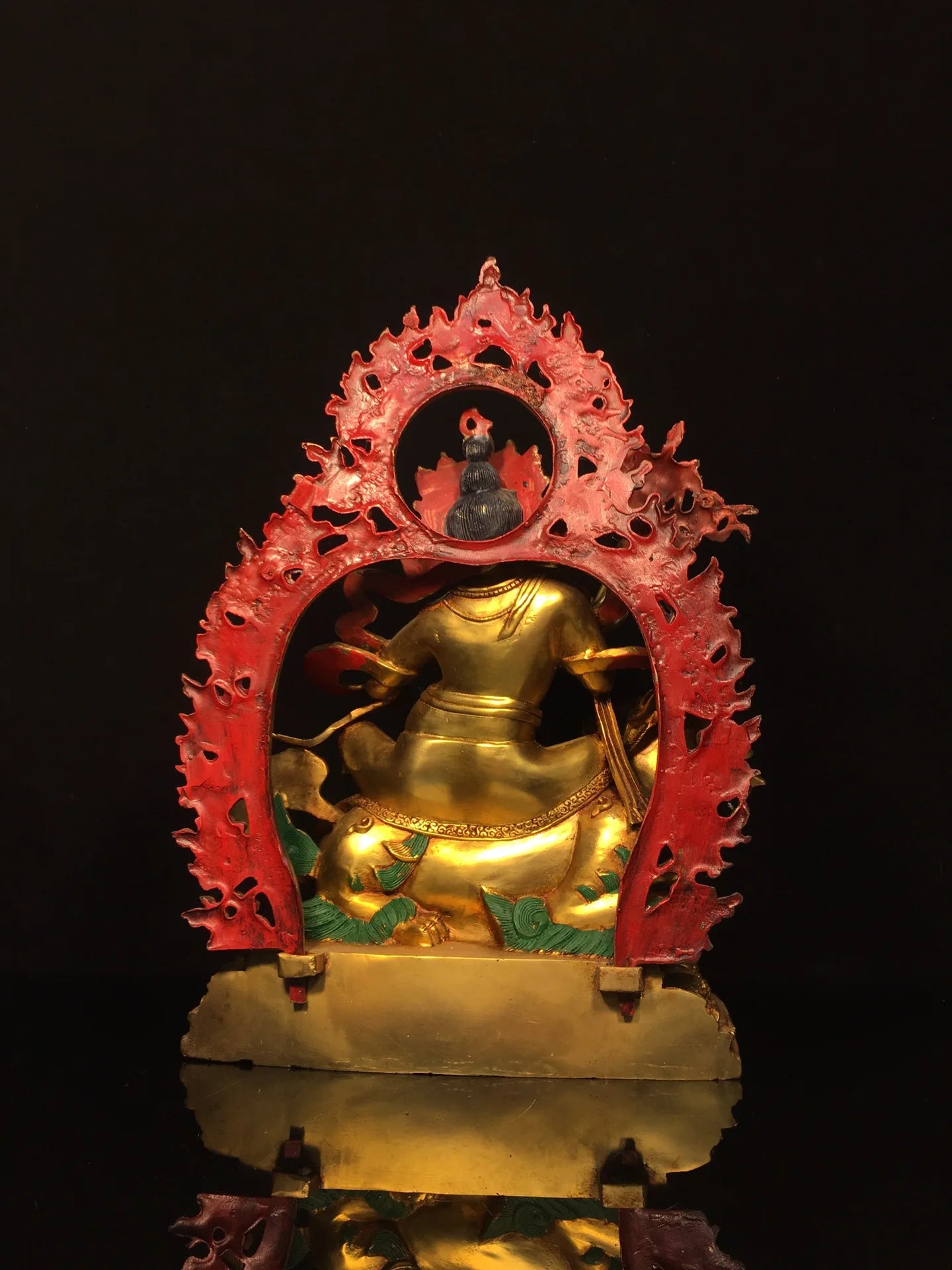 13"Tibet Temple Collection Old Bronze Painted Cinnabar Mud gold Face painting Vaisravana Treasure King Buddha Worship Hall