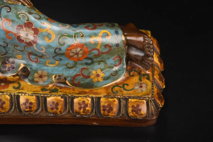 13"Tibetan Temple Collection Bronze Cloisonne Enamel Shakyamuni Sleeping Buddha Lotus Platform Worship Hall Town house Exorcism