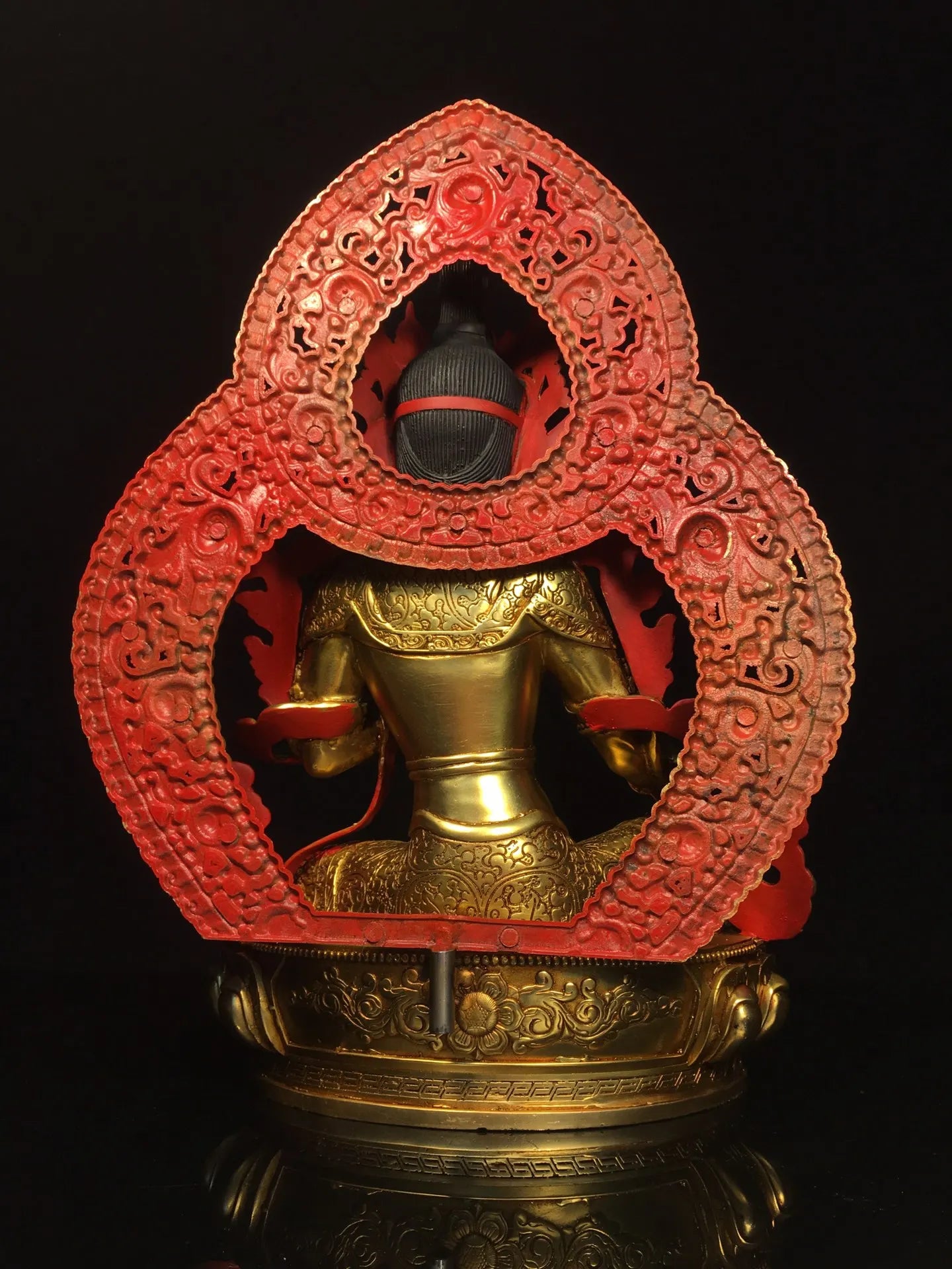 13"Tibetan Temple Collection Old Bronze Cinnabar Gilded Face Painting Mosaic Gem Backlight Green Tara Buddha Worship Hall