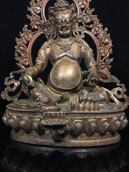 13"Tibetan Temple Collection Old Bronze Cinnabar Gilt Yellow Jambhala Buddha Backlight Tibetan God of Wealth Worship Hall