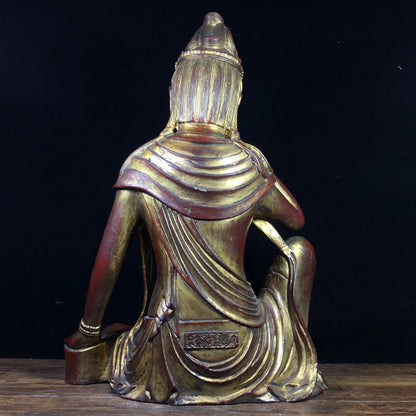 13" Tibetan Temple Collection Old Bronze Cinnabar mud gold Northern Wei Buddha Avalokitesvara Sitting Buddha Town house Exorcism
