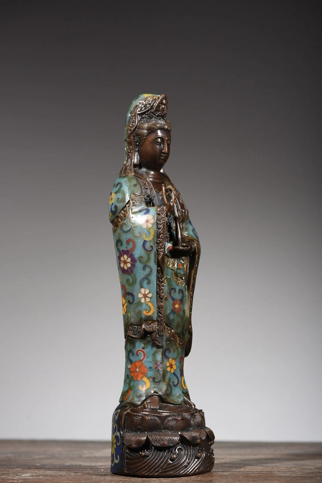 13"Tibetan Temple Collection Old Bronze Cloisonne Enamel Bottle Guanyin Bodhisattva Buddha lotus platform Worship Hall Exorcism