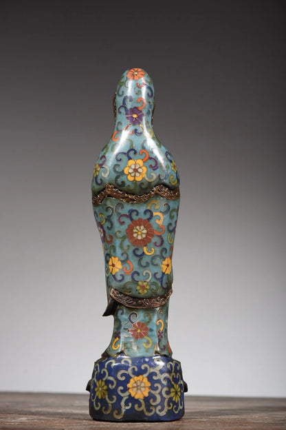 13"Tibetan Temple Collection Old Bronze Cloisonne Enamel Bottle Guanyin Bodhisattva Buddha lotus platform Worship Hall Exorcism