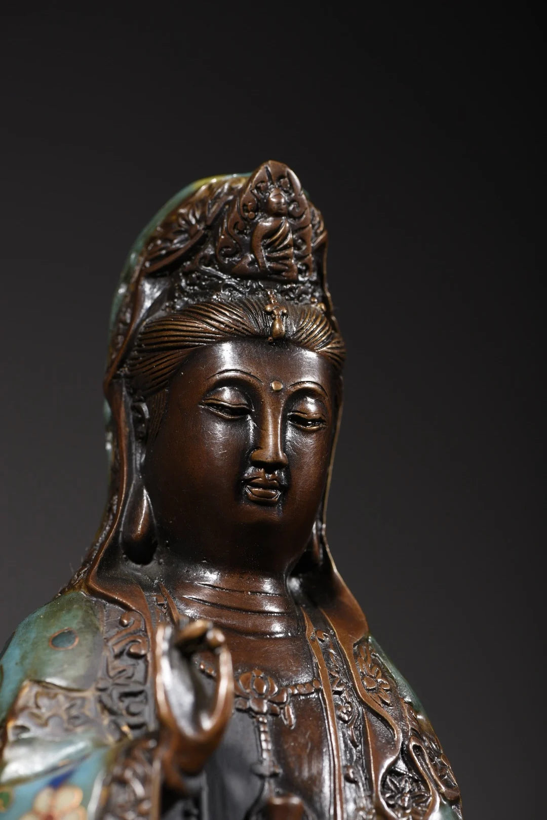 13"Tibetan Temple Collection Old Bronze Cloisonne Enamel Bottle Guanyin Bodhisattva Buddha lotus platform Worship Hall Exorcism