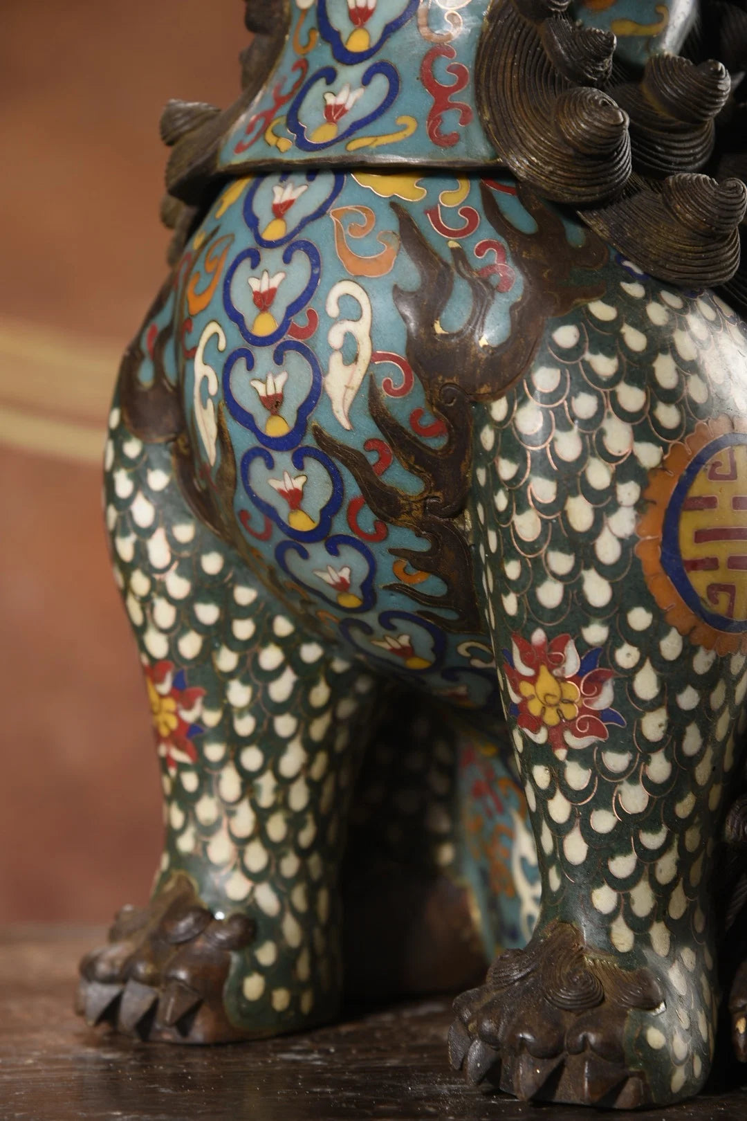 13"Tibetan Temple Collection Old Bronze Cloisonne Enamel Unicorn incense burner mythical beast Sky Watching Roaring Smoke Stove