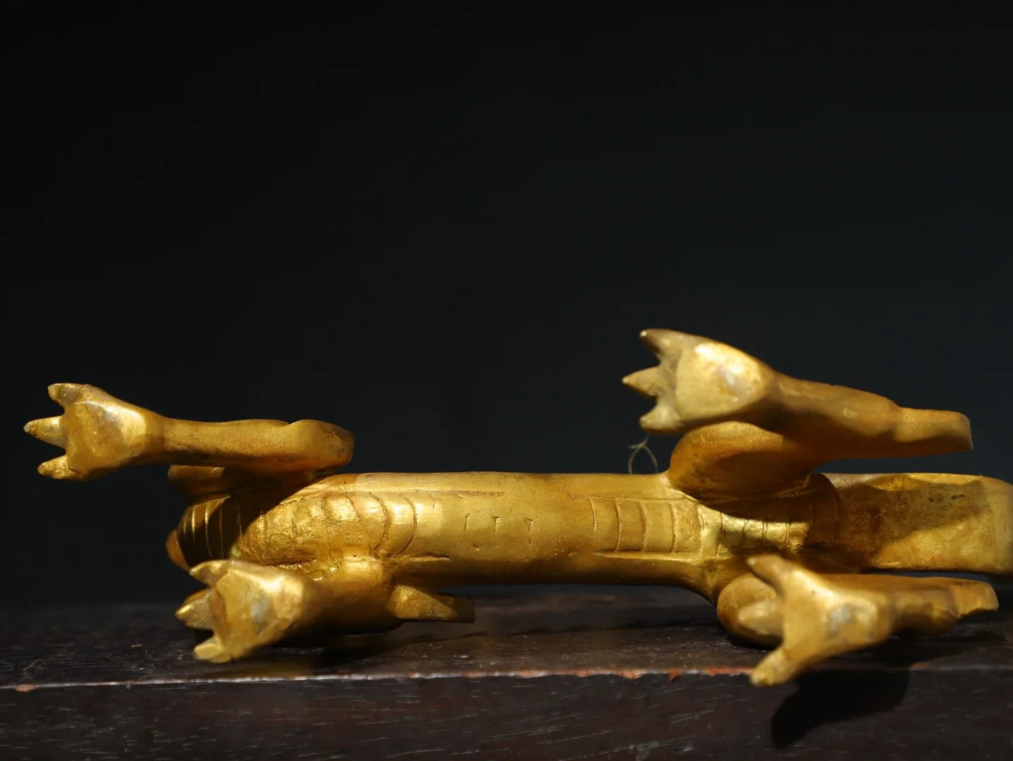 13"Tibetan Temple Collection Old Bronze Gilded Chinese Loong Statue Dragon Divine Beast Amass wealth Ornament Town house