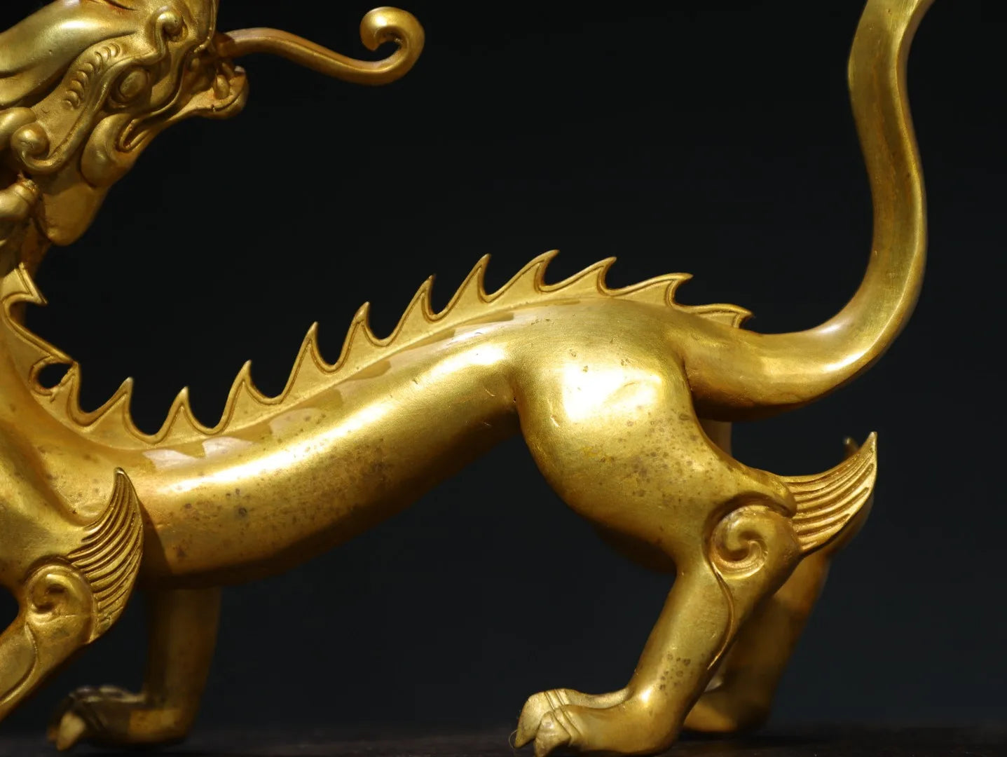 13"Tibetan Temple Collection Old Bronze Gilded Chinese Loong Statue Dragon Divine Beast Amass wealth Ornament Town house