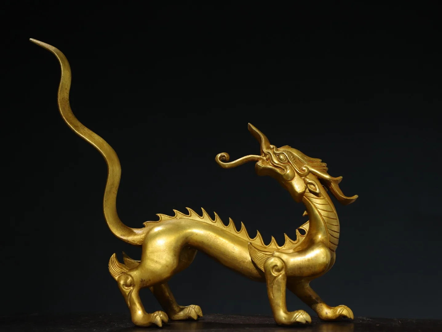 13"Tibetan Temple Collection Old Bronze Gilded Chinese Loong Statue Dragon Divine Beast Amass wealth Ornament Town house