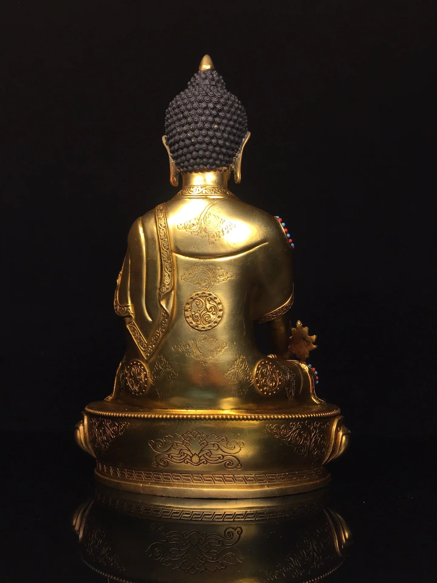 13"Tibetan Temple Collection Old Bronze Gilded Painted Face Mosaic Gem Medicine Buddha Lotus Terrace Sitting Buddha Worship Hall