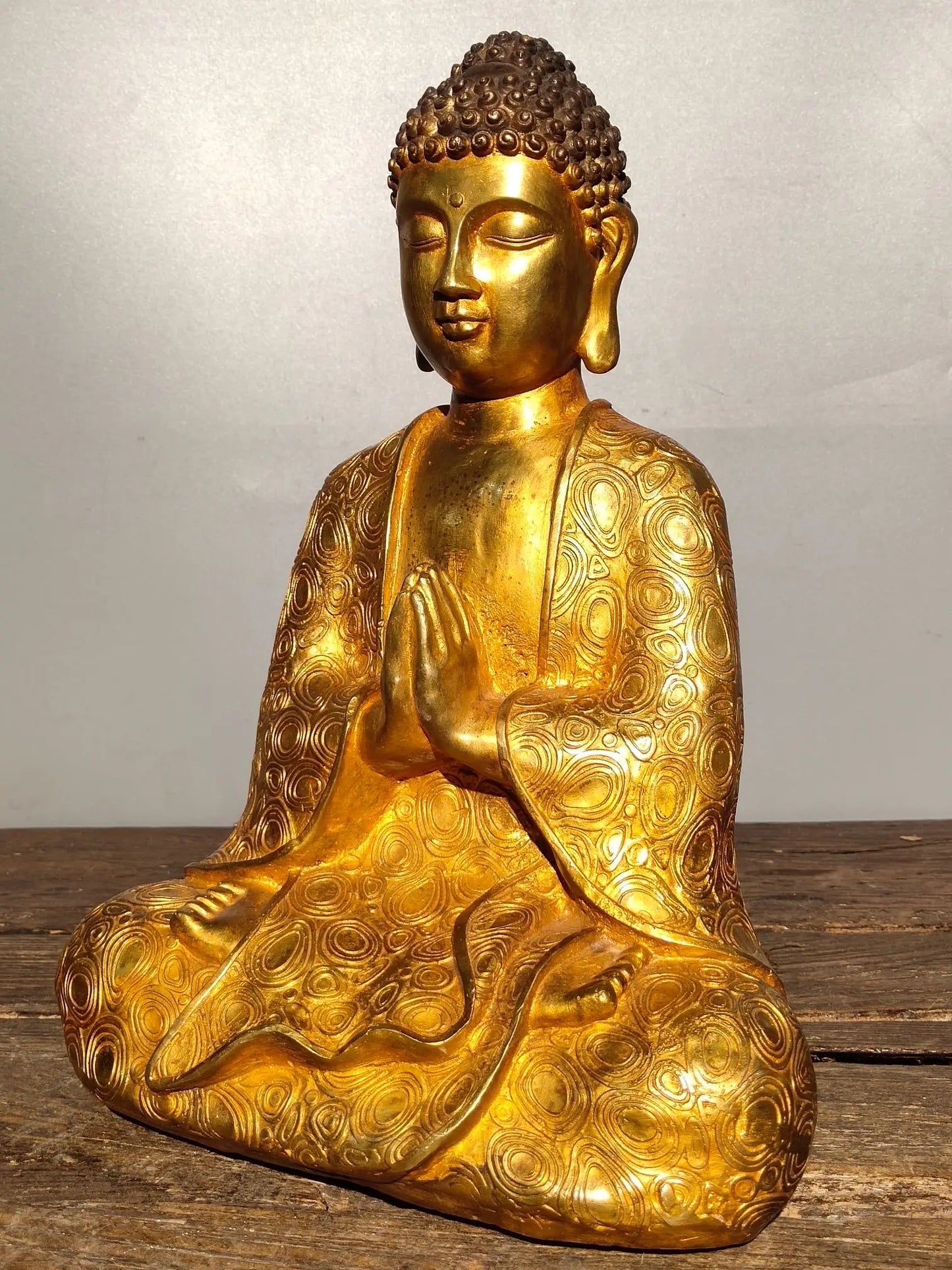 13"Tibetan Temple Collection Old Bronze Gilt Sakyamuni Robe Sitting Buddha Amitabha Ornaments Town House Exorcism