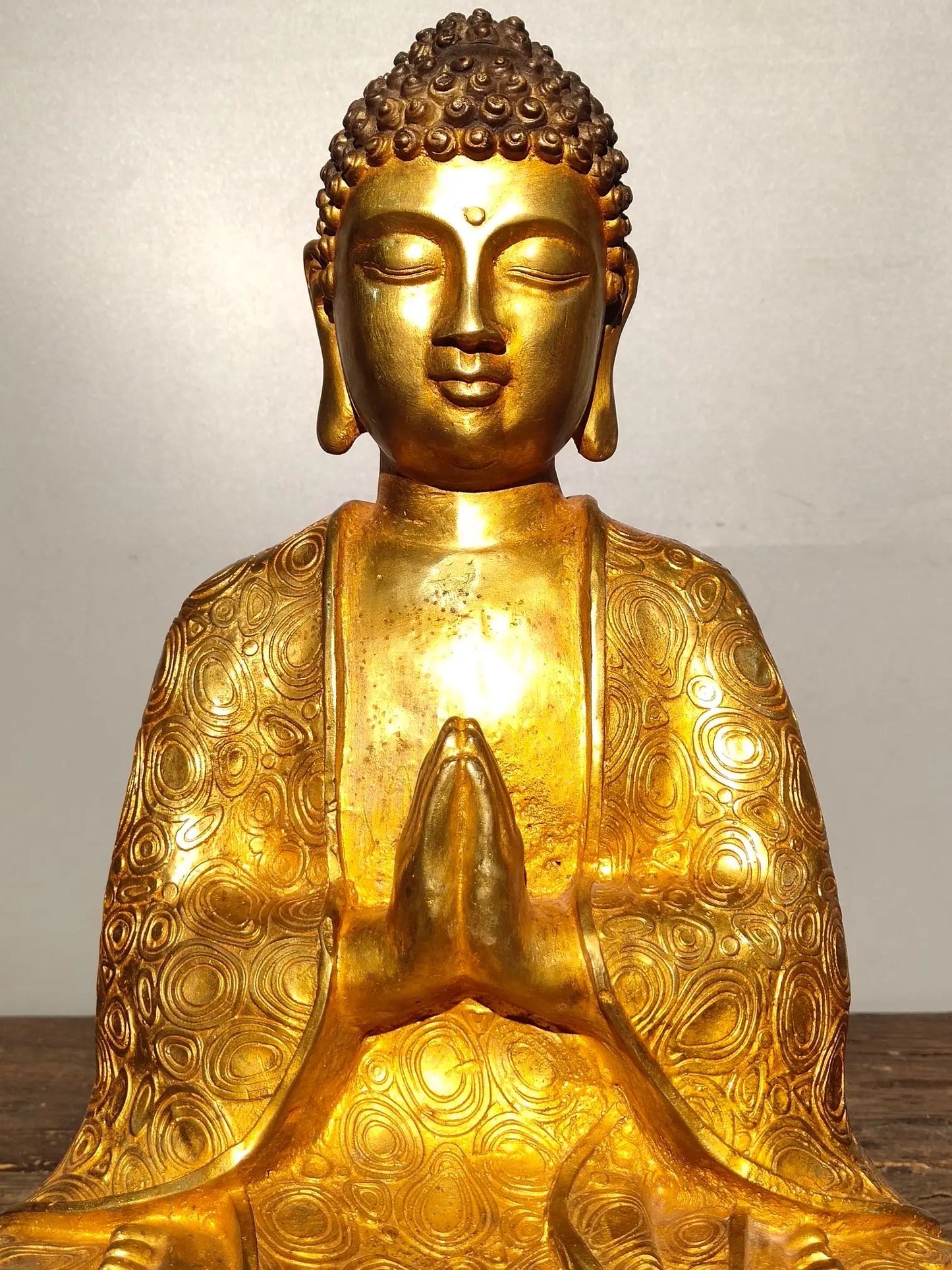 13"Tibetan Temple Collection Old Bronze Gilt Sakyamuni Robe Sitting Buddha Amitabha Ornaments Town House Exorcism