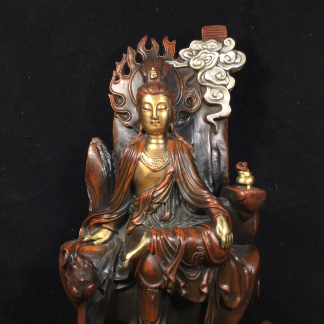 13" Tibetan Temple Collection Old Bronze Gilt real gold silver comfortable Guanyin Bodhisattva Buddha Terrace worship hall