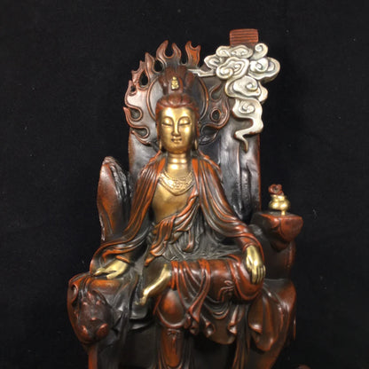 13" Tibetan Temple Collection Old Bronze Gilt real gold silver comfortable Guanyin Bodhisattva Buddha Terrace worship hall