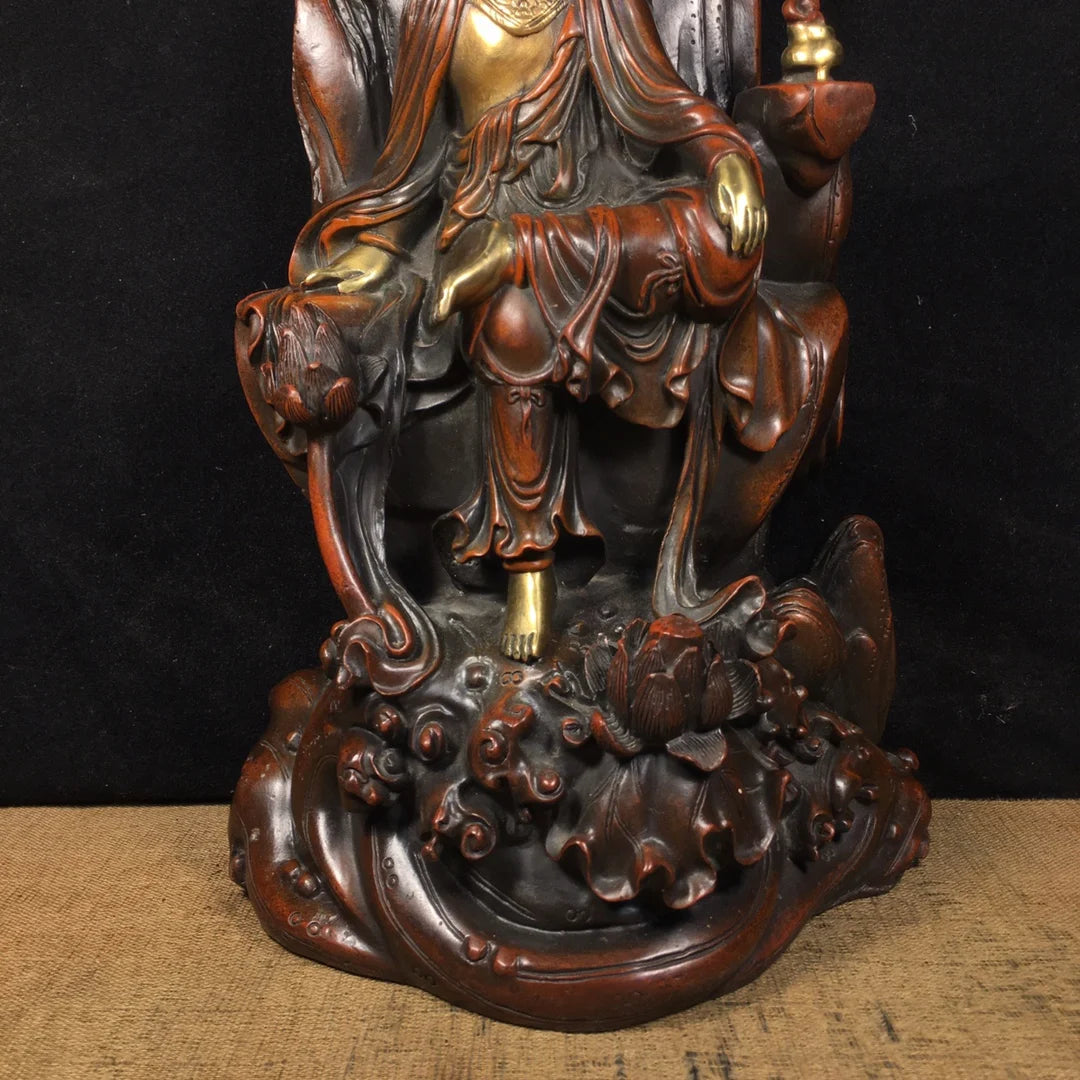 13" Tibetan Temple Collection Old Bronze Gilt real gold silver comfortable Guanyin Bodhisattva Buddha Terrace worship hall