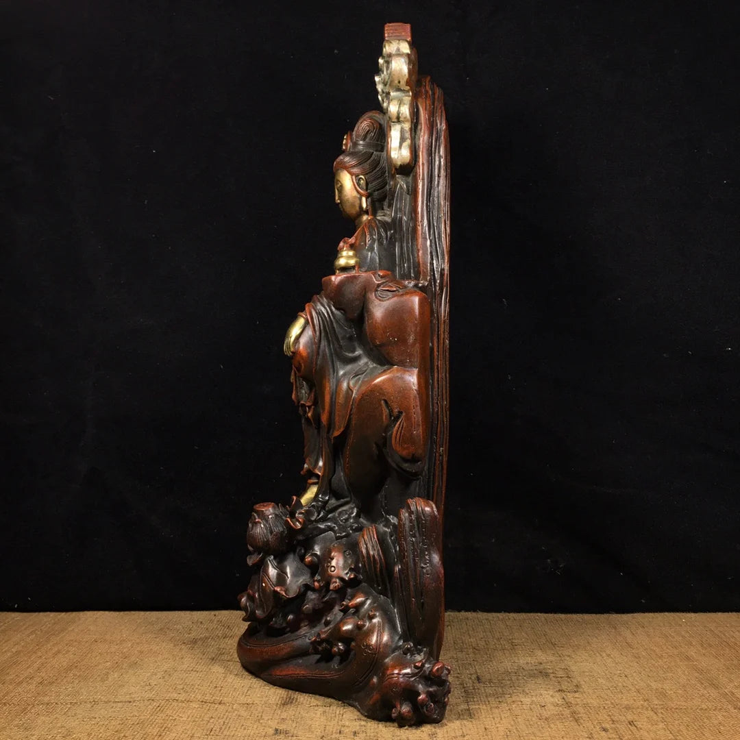 13" Tibetan Temple Collection Old Bronze Gilt real gold silver comfortable Guanyin Bodhisattva Buddha Terrace worship hall