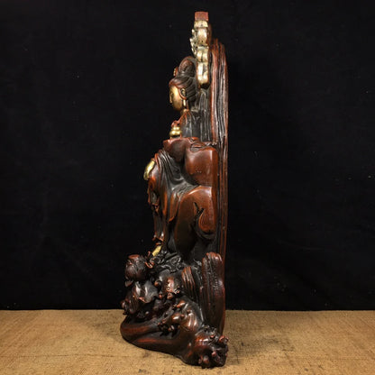 13" Tibetan Temple Collection Old Bronze Gilt real gold silver comfortable Guanyin Bodhisattva Buddha Terrace worship hall