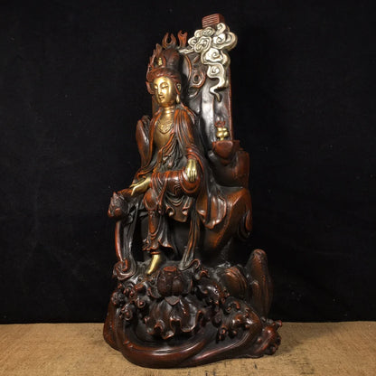 13" Tibetan Temple Collection Old Bronze Gilt real gold silver comfortable Guanyin Bodhisattva Buddha Terrace worship hall