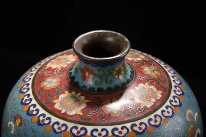 13"Tibetan Temple Collection Old Purple Bronze Cloisonne Chinese Loong Texture Bottle Prunus Vase A pair Town House Exorcism