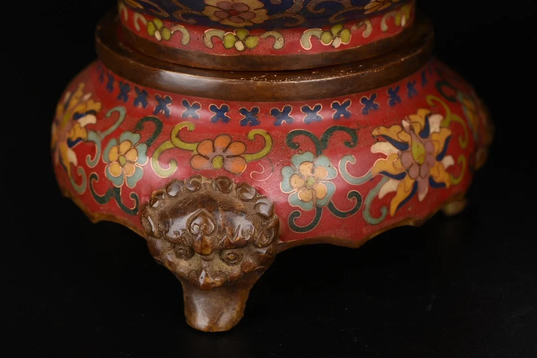 13"Tibetan Temple Collection Old Purple Bronze Cloisonne Floral texture Appreciation Bottle Vase A pair Worship Hall  Town House