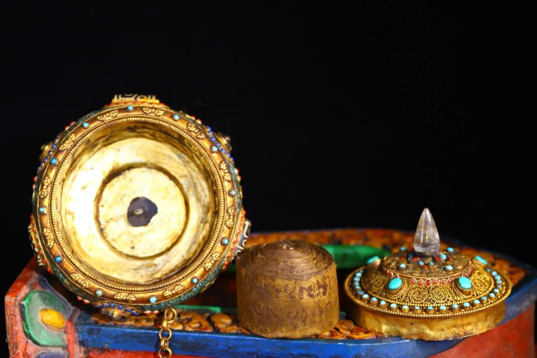 13"Tibetan Temple Collection Old Tibetan silver Crystal Tiantie Gem gZi Beads Warp wheel Brahmin wheel Dharma Worship Hall