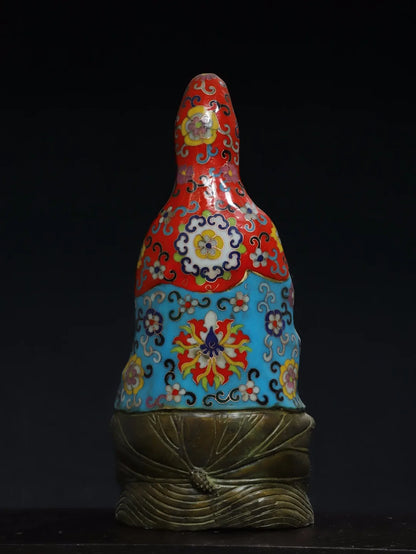13"Tibetan Temple Old Bronze Cinnabar Cloisonne Ename Jingping Guanyin Bodhisattva Buddha Worship Hall Town house