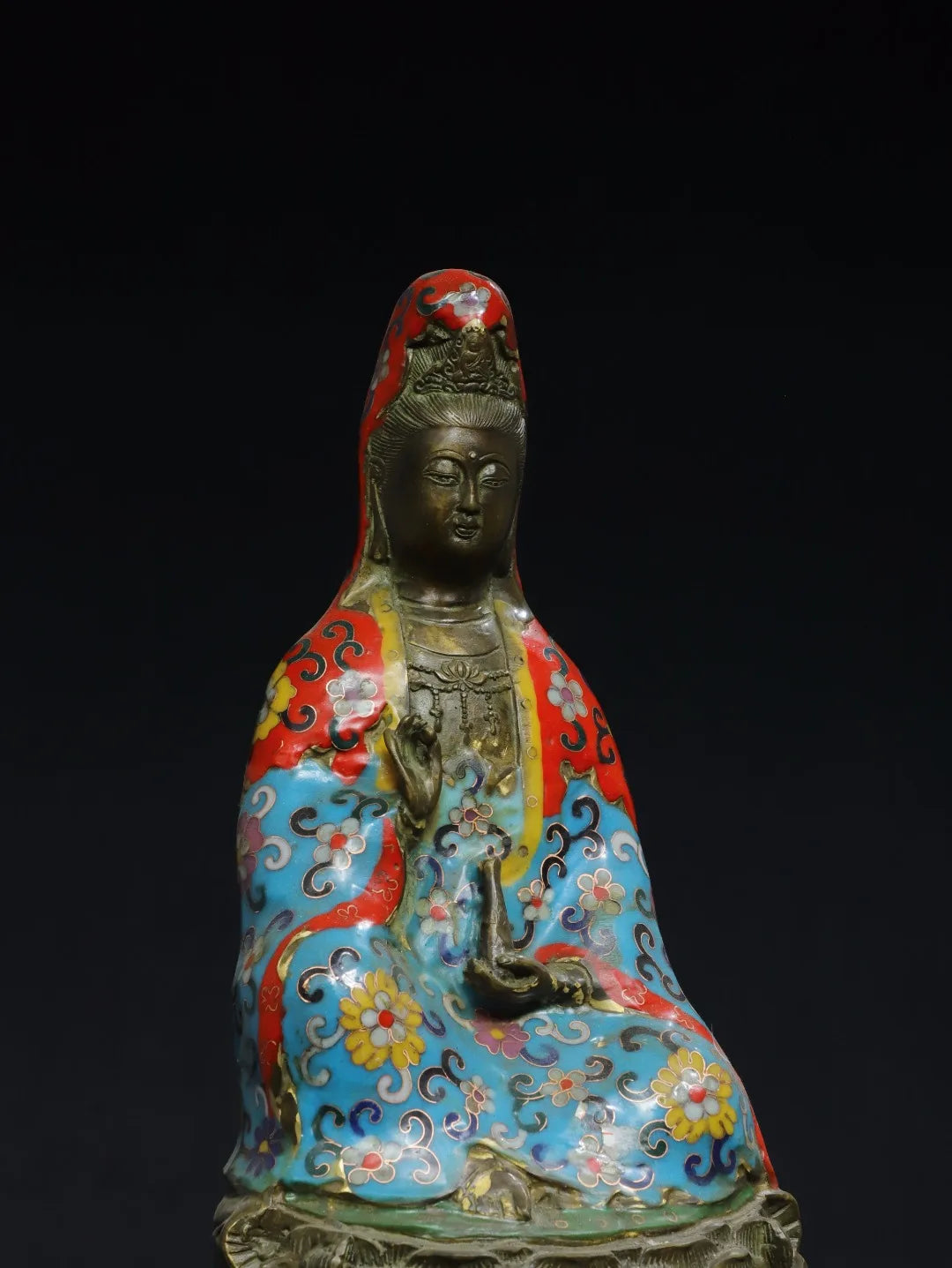 13"Tibetan Temple Old Bronze Cinnabar Cloisonne Ename Jingping Guanyin Bodhisattva Buddha Worship Hall Town house