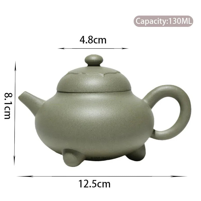 130ml Authentic Chinese Yixing Purple Clay Teapots Famous Artists Handmade Tripod Shape Tea Pot Raw Ore Kettle Zisha Tea Set